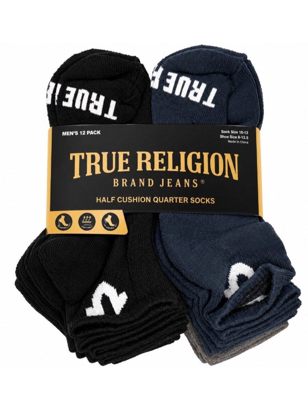 True Religion Half Cushion Quarter Socks Men 12 Pair Size Sock Size 10-13